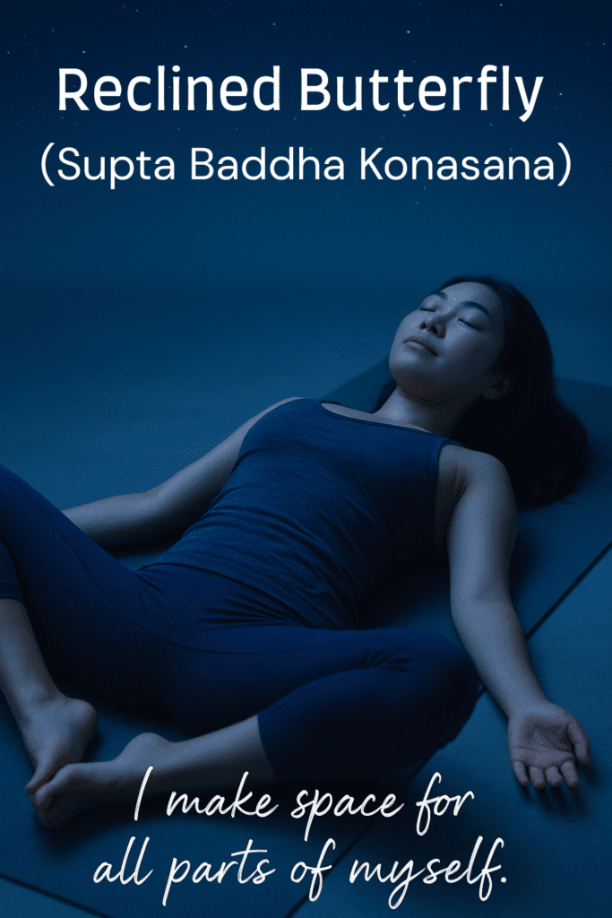 stress-relief yoga poses: reclined butterfly